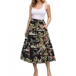 NEW KAREN KANE garden party tiered midi skirt in print